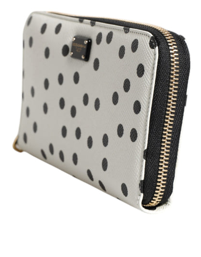 White Black Striped Leather Zip Around Continental Wallet