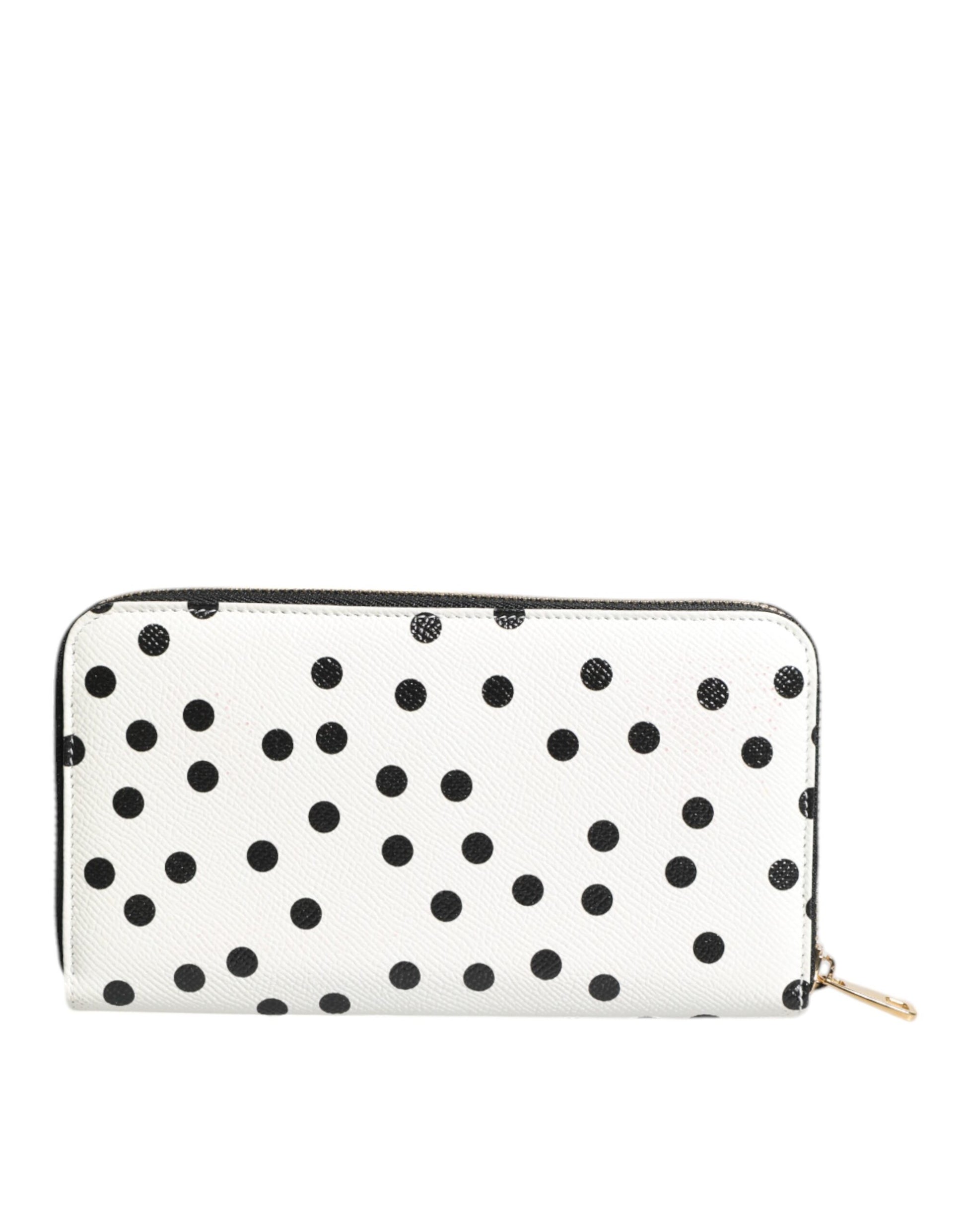 White Black Striped Leather Zip Around Continental Wallet