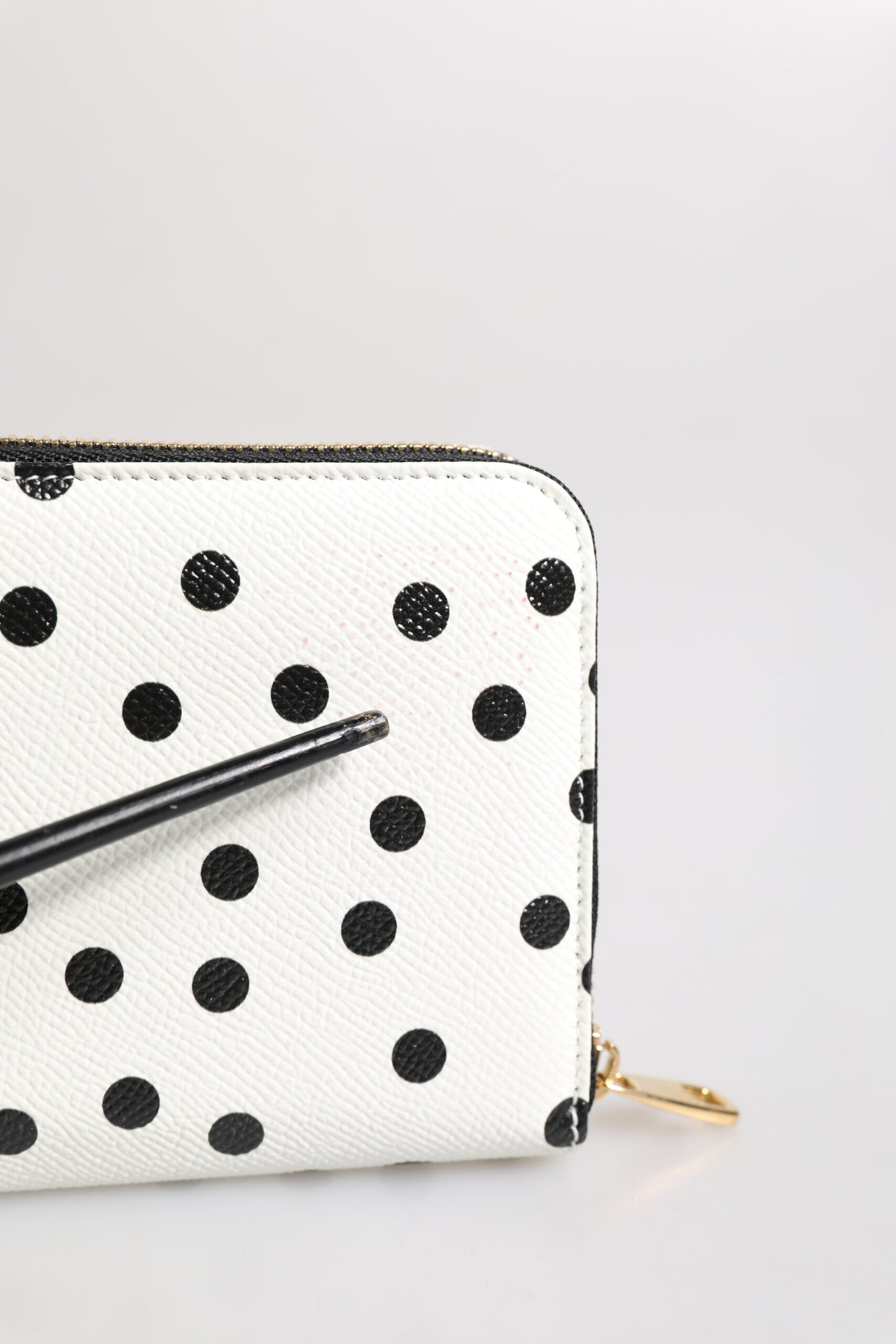 White Black Striped Leather Zip Around Continental Wallet