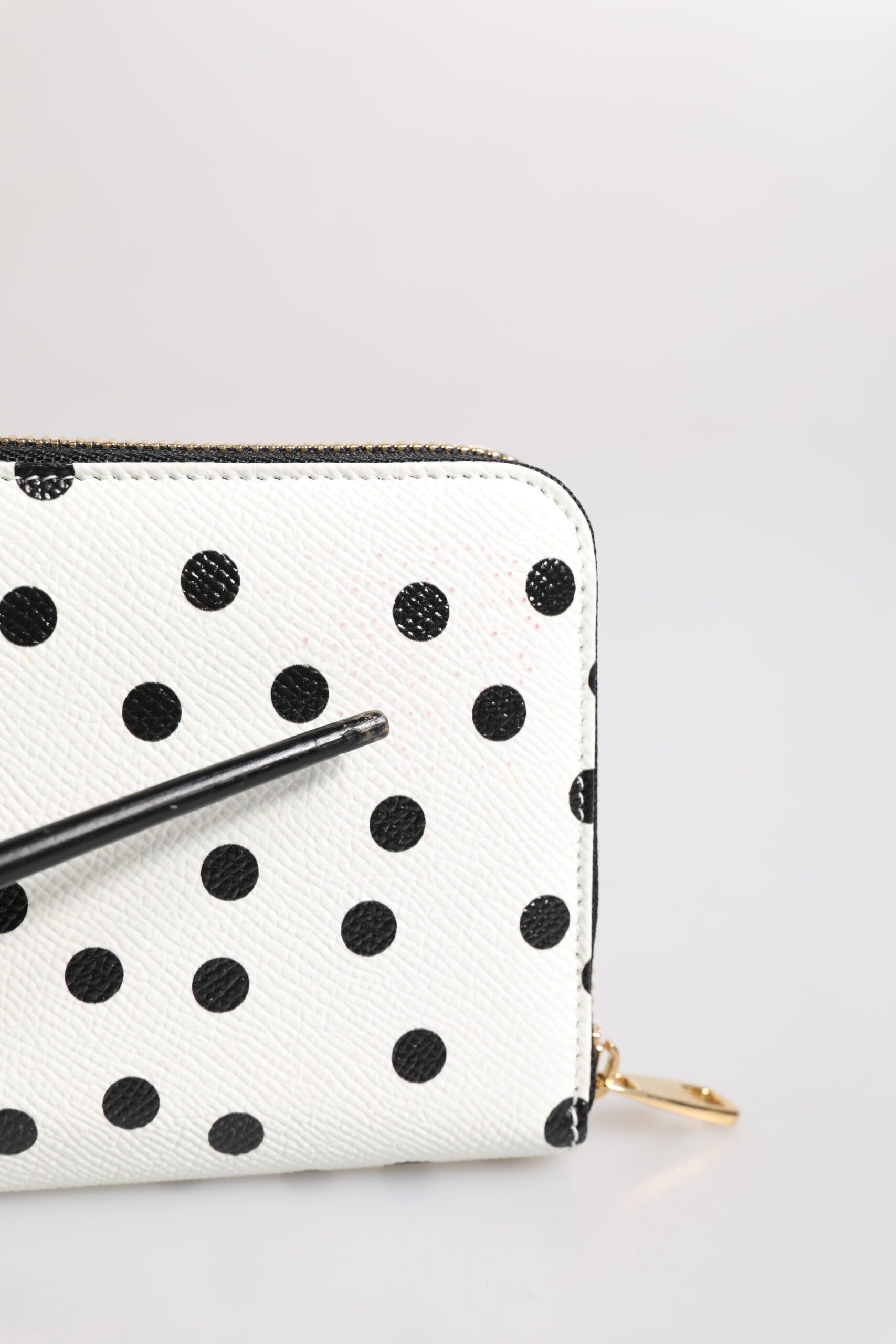 White Black Striped Leather Zip Around Continental Wallet