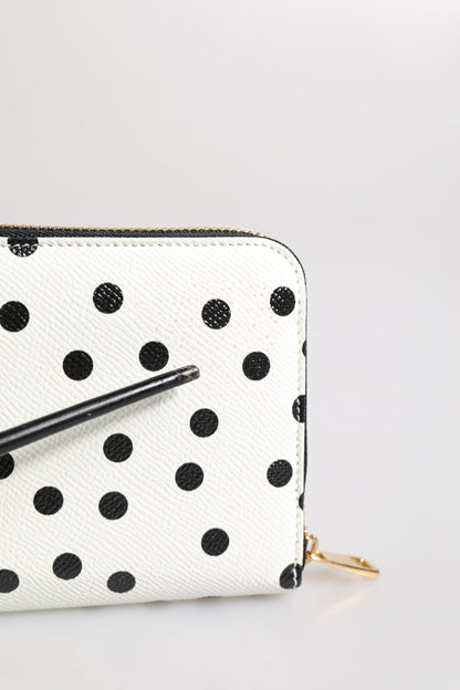 White Black Striped Leather Zip Around Continental Wallet