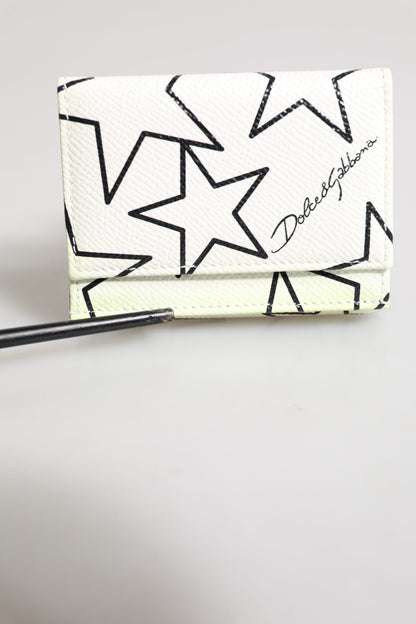 White Leather Trifold DG Star Print Card Holder Wallet