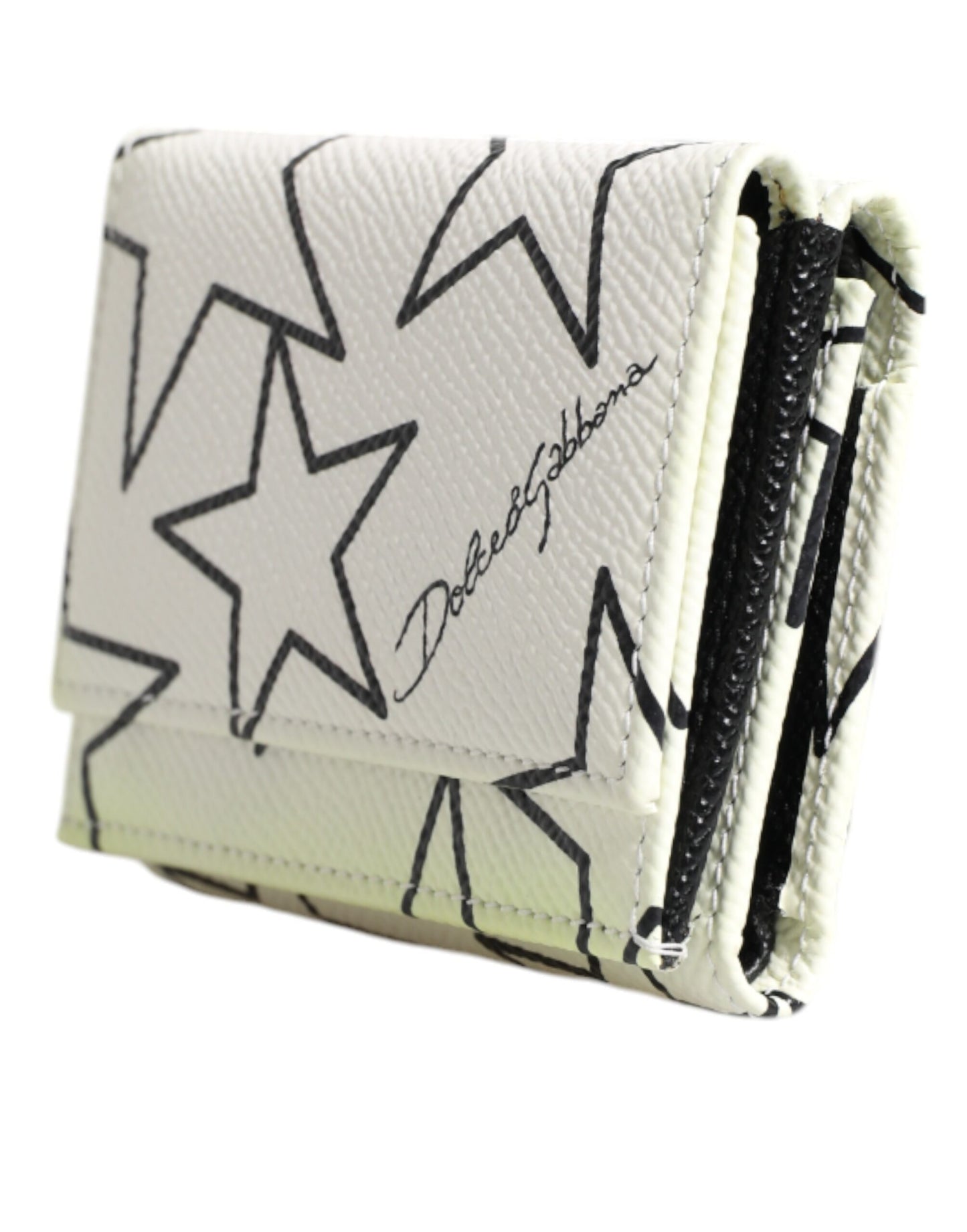 White Leather Trifold DG Star Print Card Holder Wallet