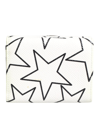 White Leather Trifold DG Star Print Card Holder Wallet
