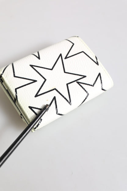 White Leather Trifold DG Star Print Card Holder Wallet