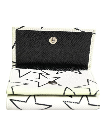 White Leather Trifold DG Star Print Card Holder Wallet