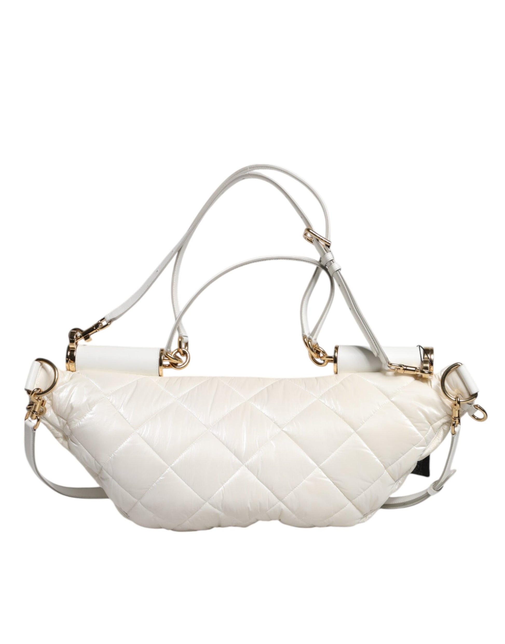 White Quilted Logo Plaque Belt Waist Fanny Pack Bag