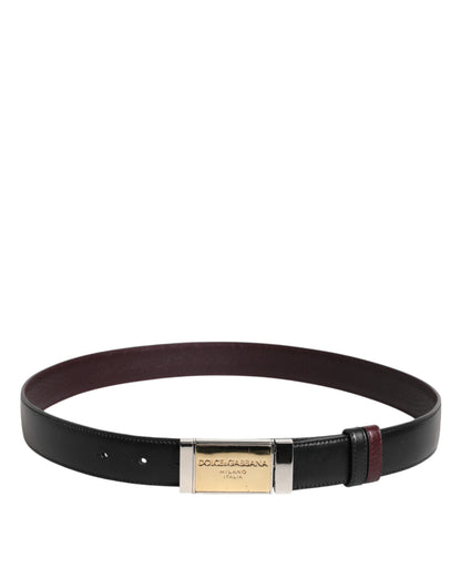 Black Brown Leather Metal Buckle Reversible Belt