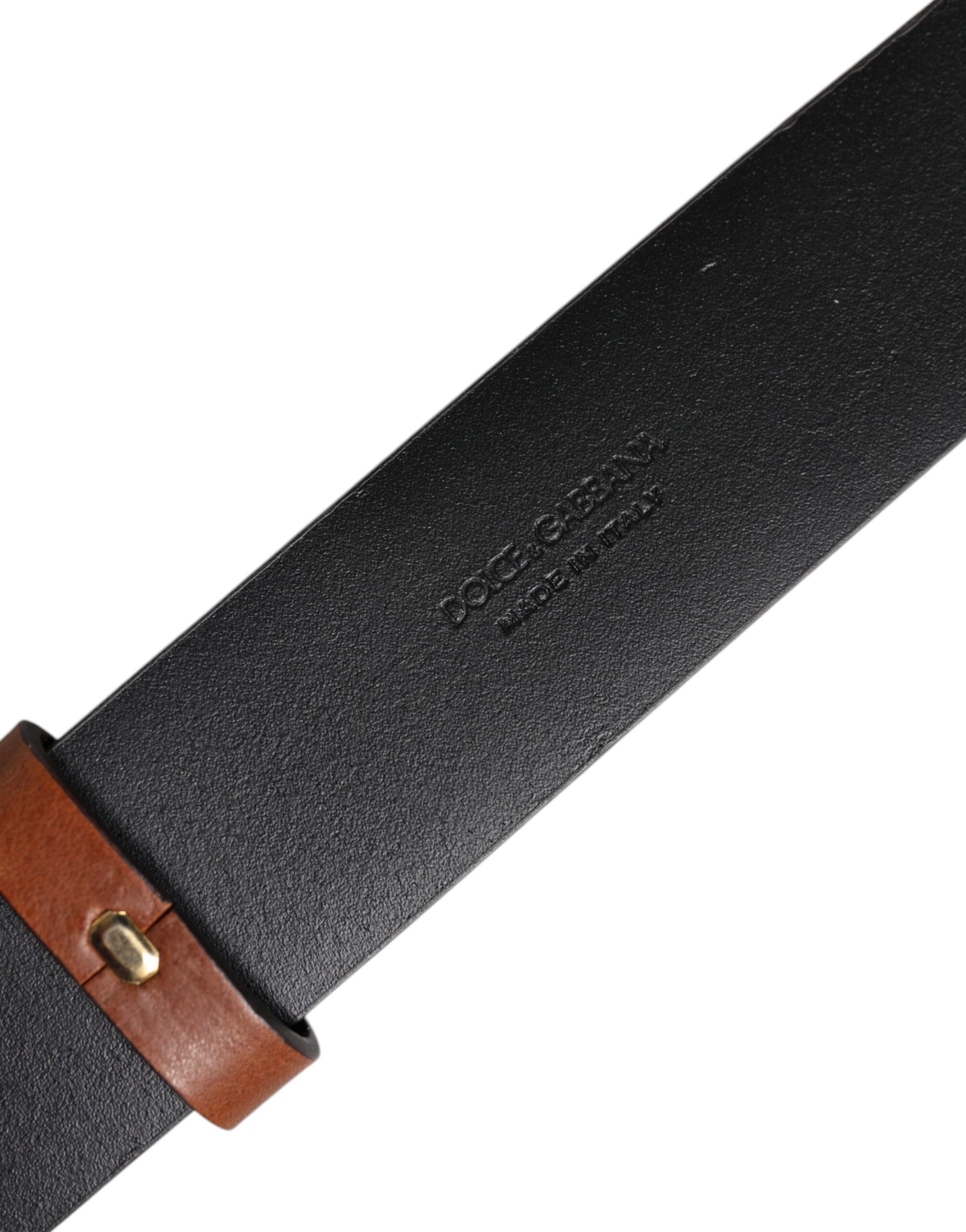 Brown Leather Gold Crystal Buckle Belt