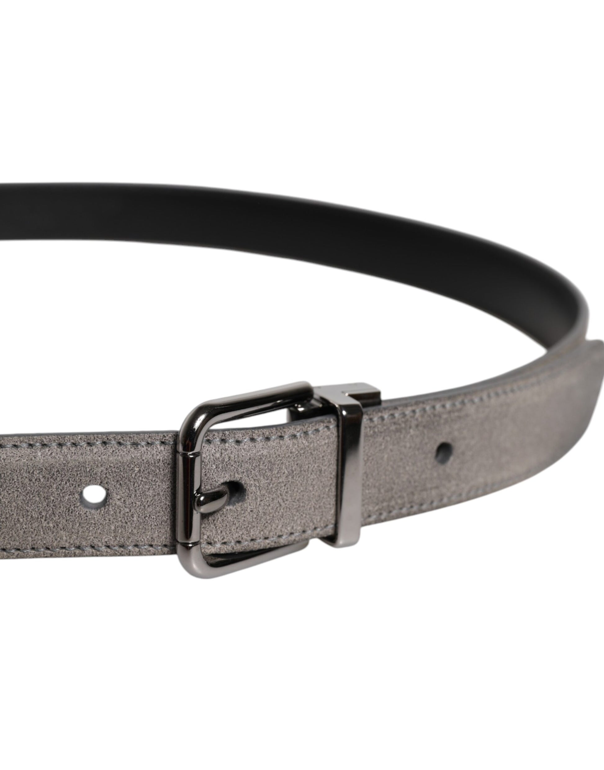 Gray Leather Silver Tone Metal Buckle Belt