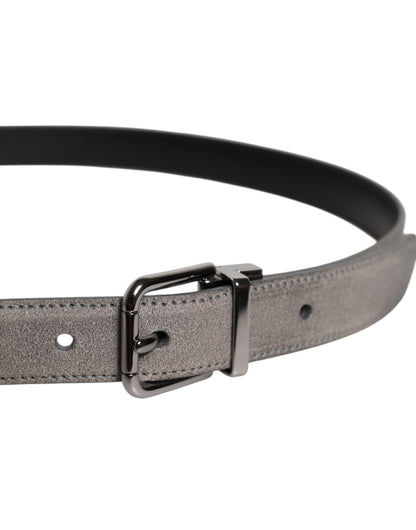 Gray Leather Silver Tone Metal Buckle Belt