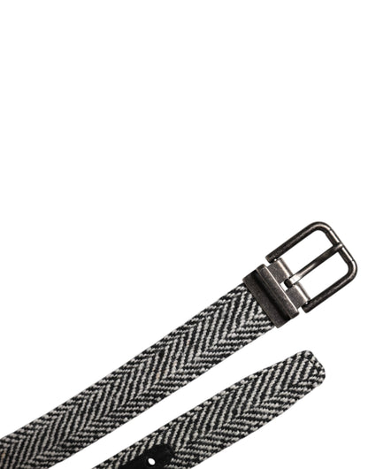 Black White Silver Tone Metal Buckle Belt