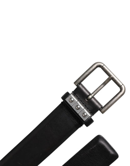Black Leather Metal Buckle Classic Belt