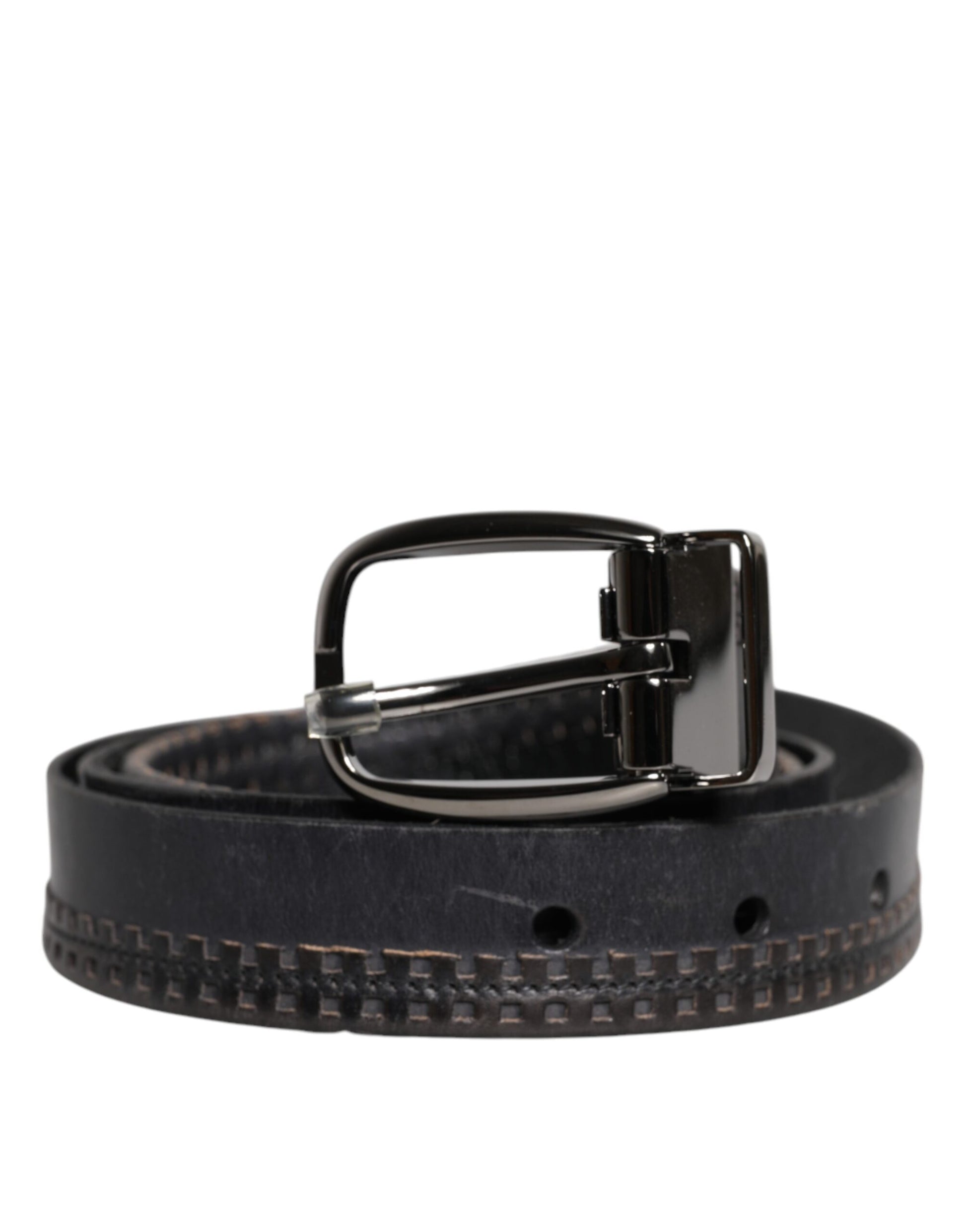 Black Leather Silver Tone Metal Buckle Belt