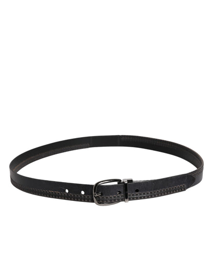Black Leather Silver Tone Metal Buckle Belt