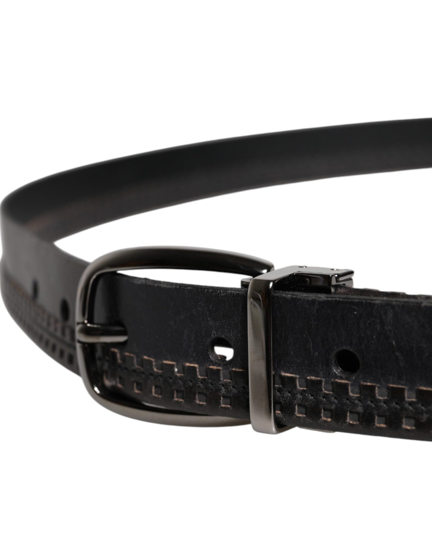 Black Leather Silver Tone Metal Buckle Belt