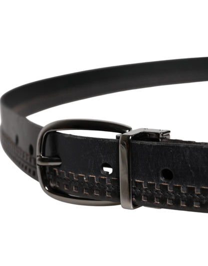 Black Leather Silver Tone Metal Buckle Belt