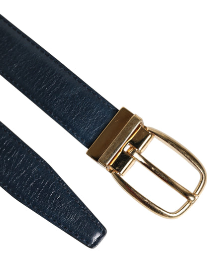 Blue Leather Metal Buckle Classic Belt