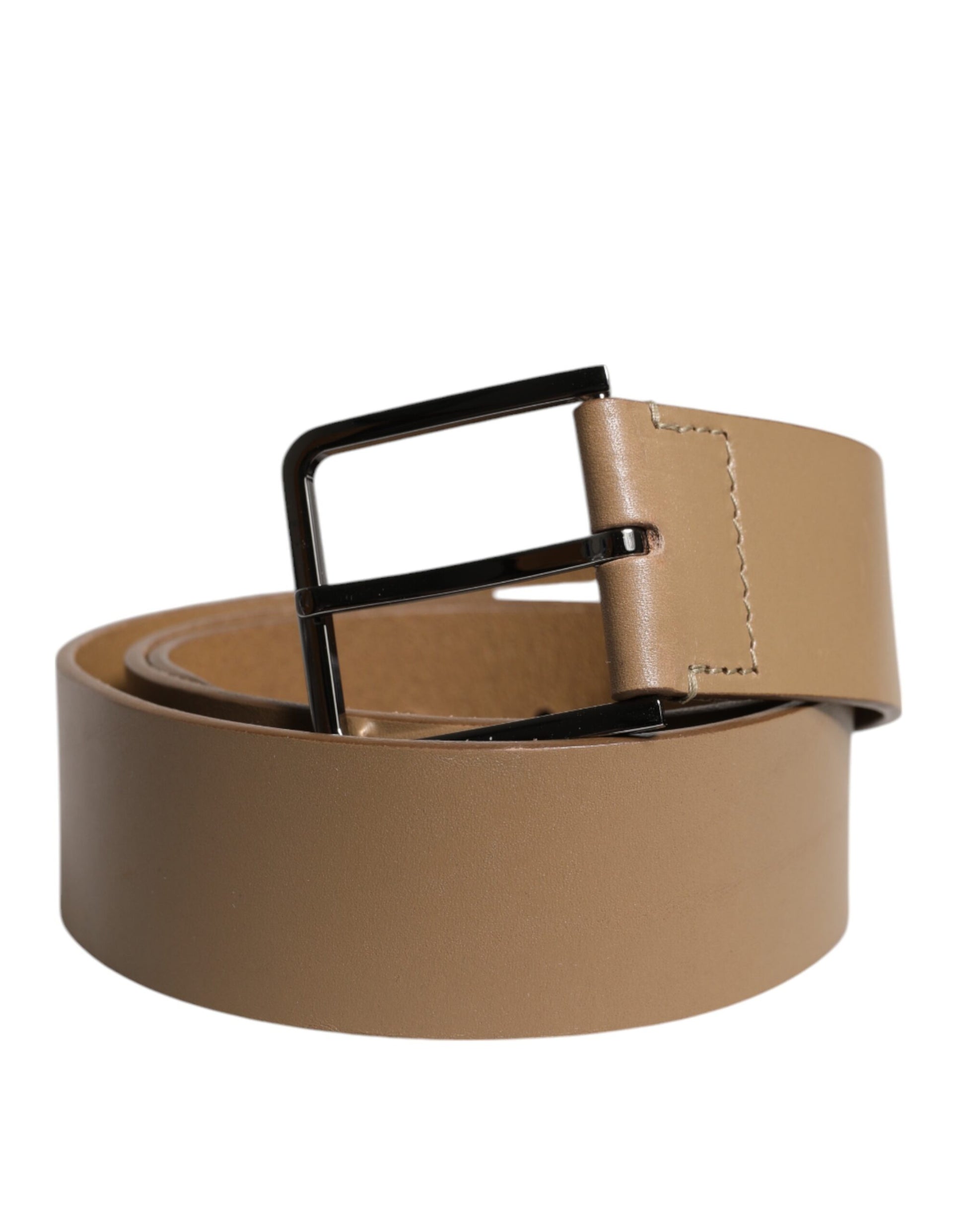 Brown Leather Classic Metal Logo Buckle Belt