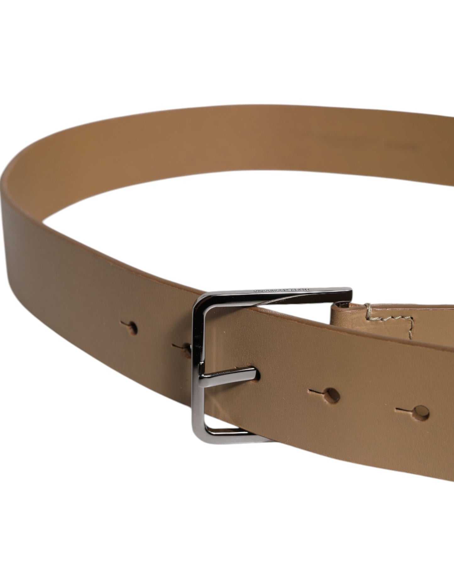 Brown Leather Classic Metal Logo Buckle Belt