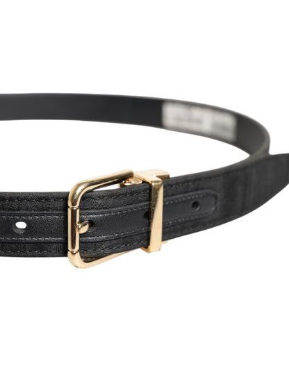 Black Classic Gold Metal Logo Buckle Belt