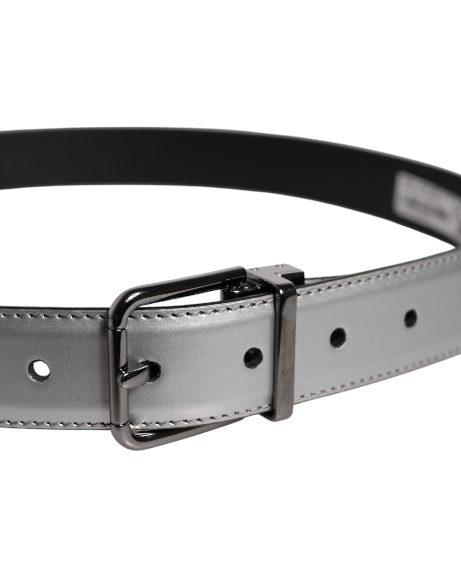 Silver Leather Classic Metal Logo Buckle Belt
