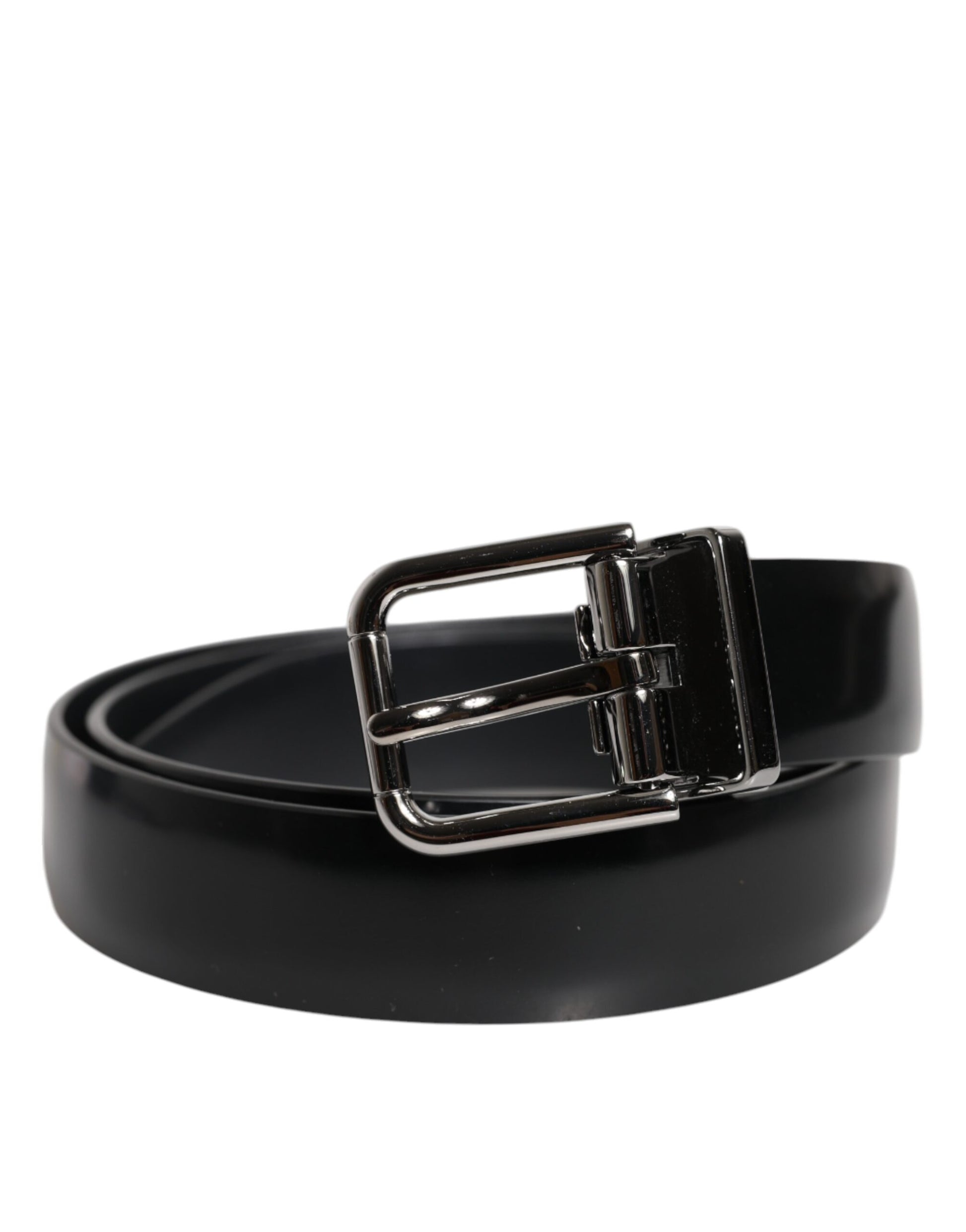 Black Solid Leather Classic Waist Buckle Belt