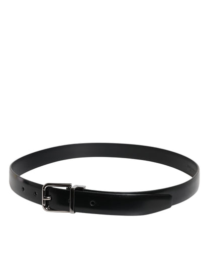 Black Solid Leather Classic Waist Buckle Belt