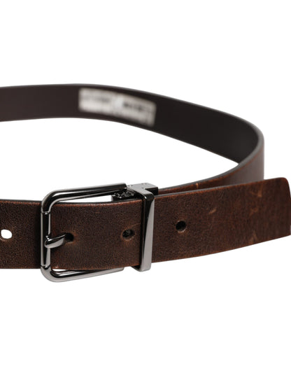Brown Leather Classic Metal Logo Buckle Belt