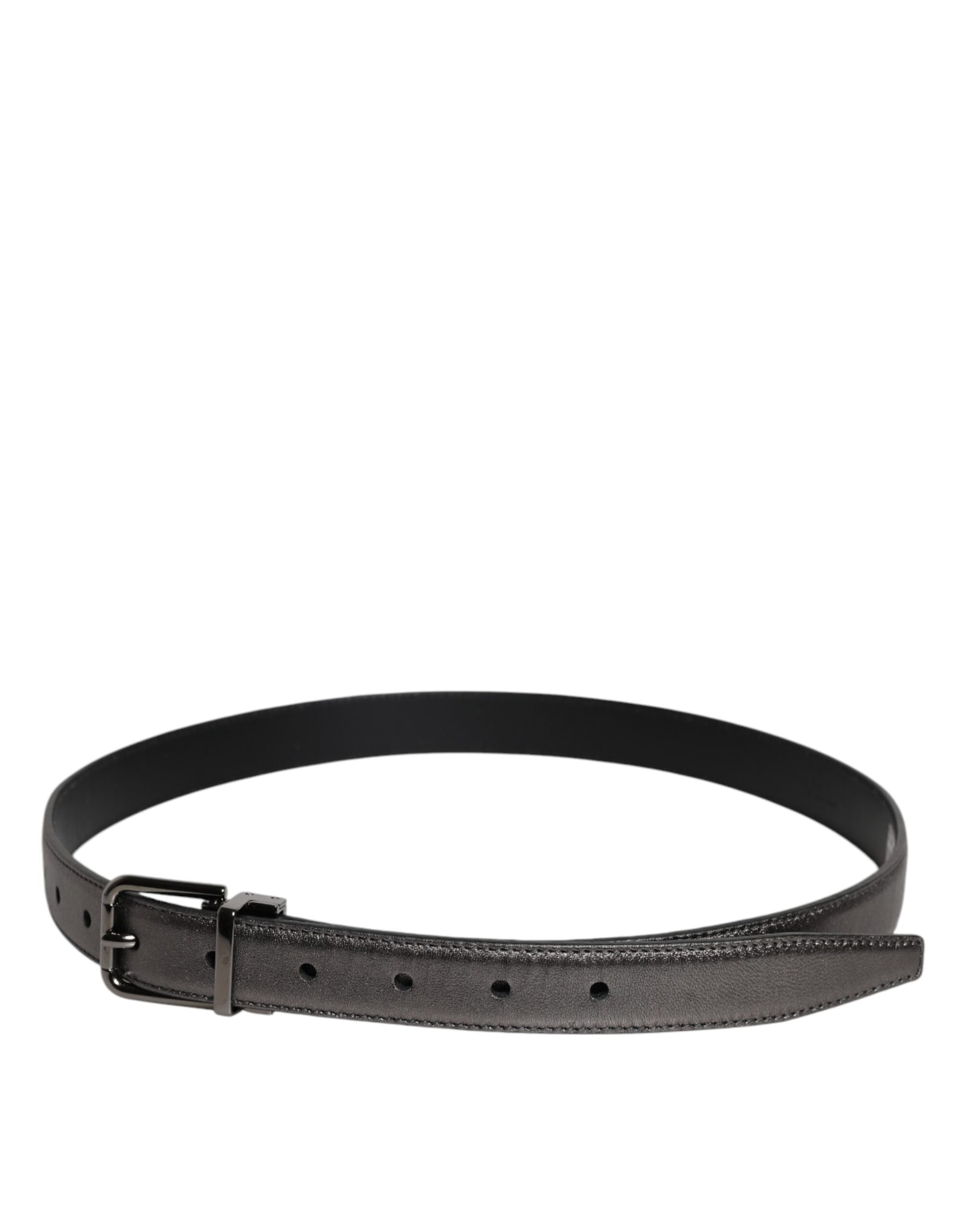 Black Leather Classic Metal Logo Buckle Belt
