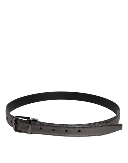 Black Leather Classic Metal Logo Buckle Belt