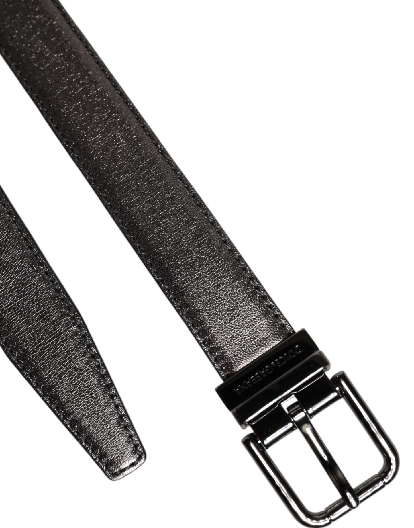 Black Leather Classic Metal Logo Buckle Belt