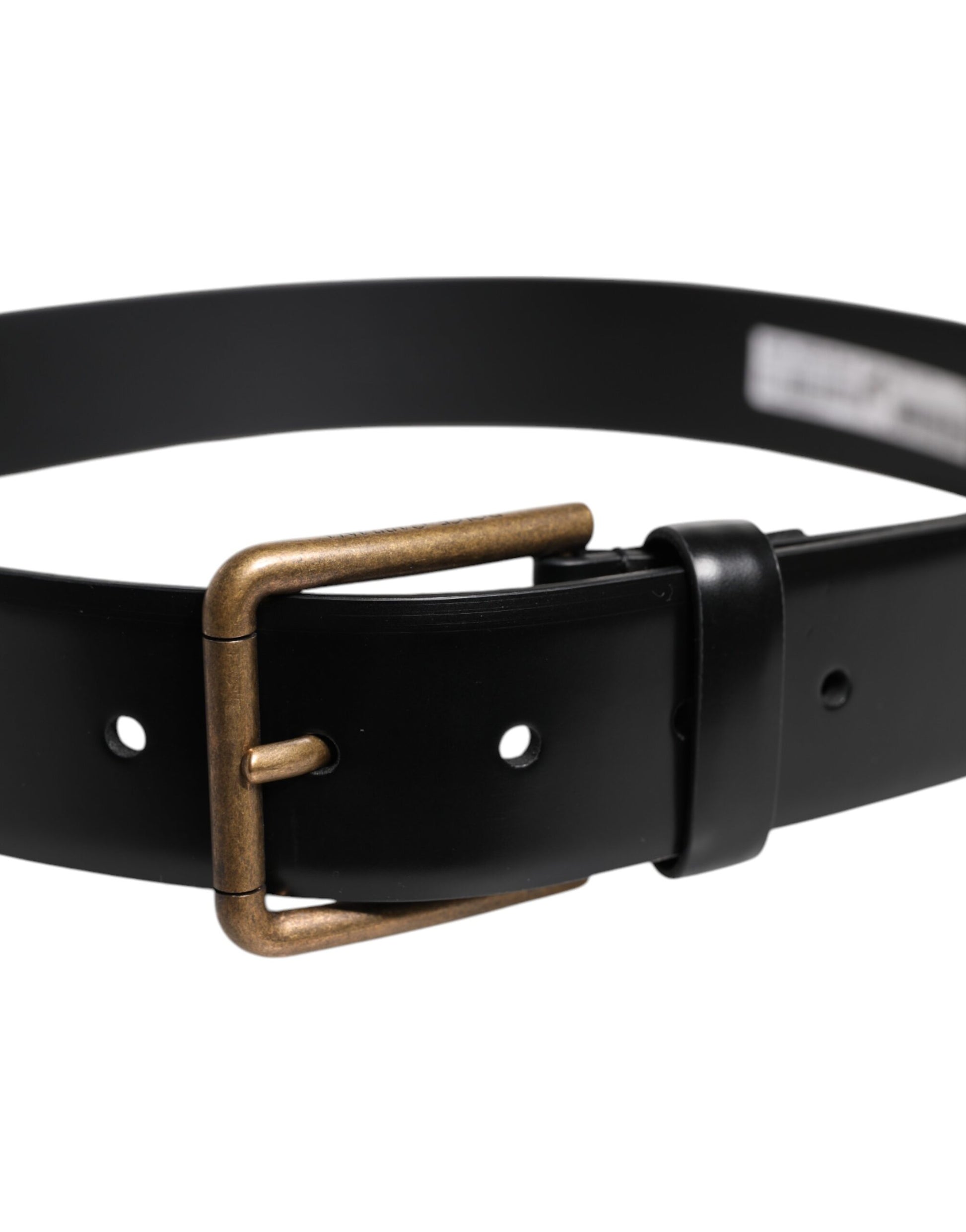 Black Leather DG Logo Plaque Buckle Belt