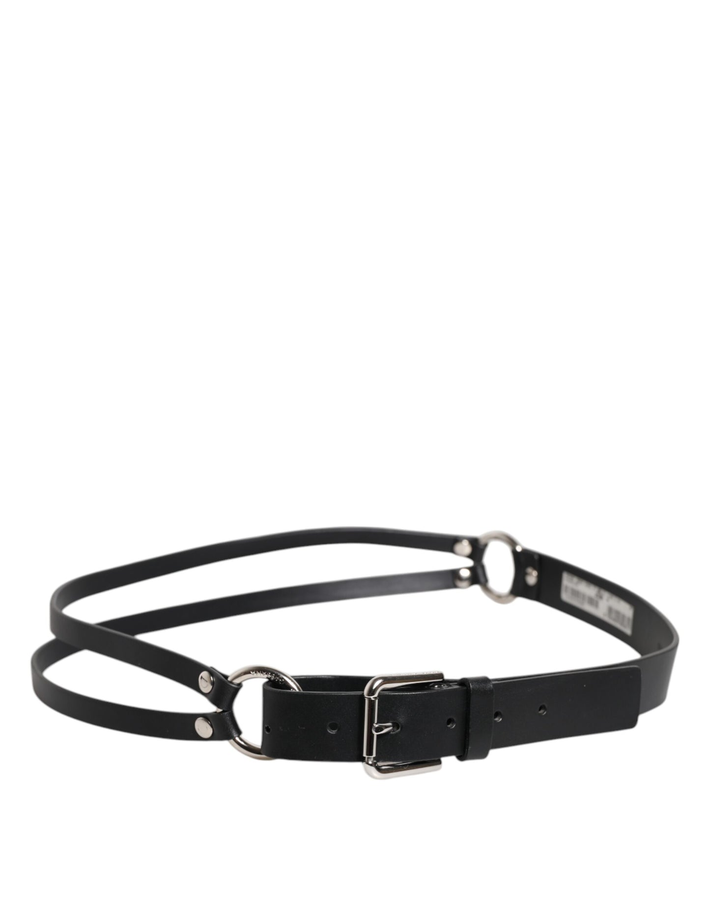 Black Leather Classic Metal Logo Buckle Belt