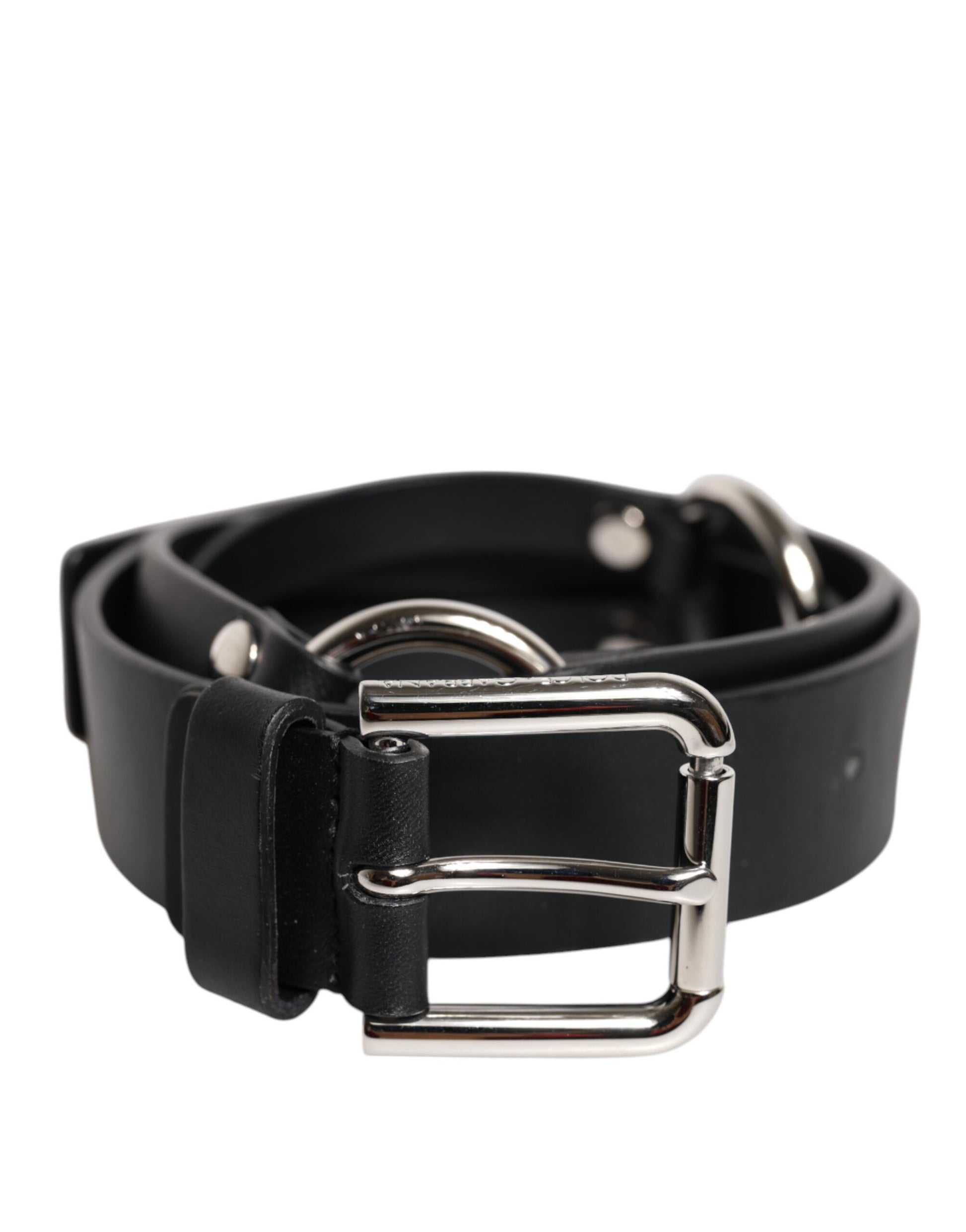 Black Leather Classic Metal Logo Buckle Belt