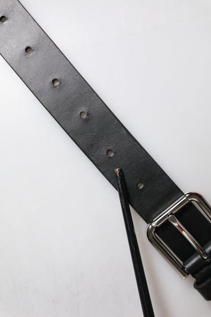 Black Leather Classic Metal Logo Buckle Belt