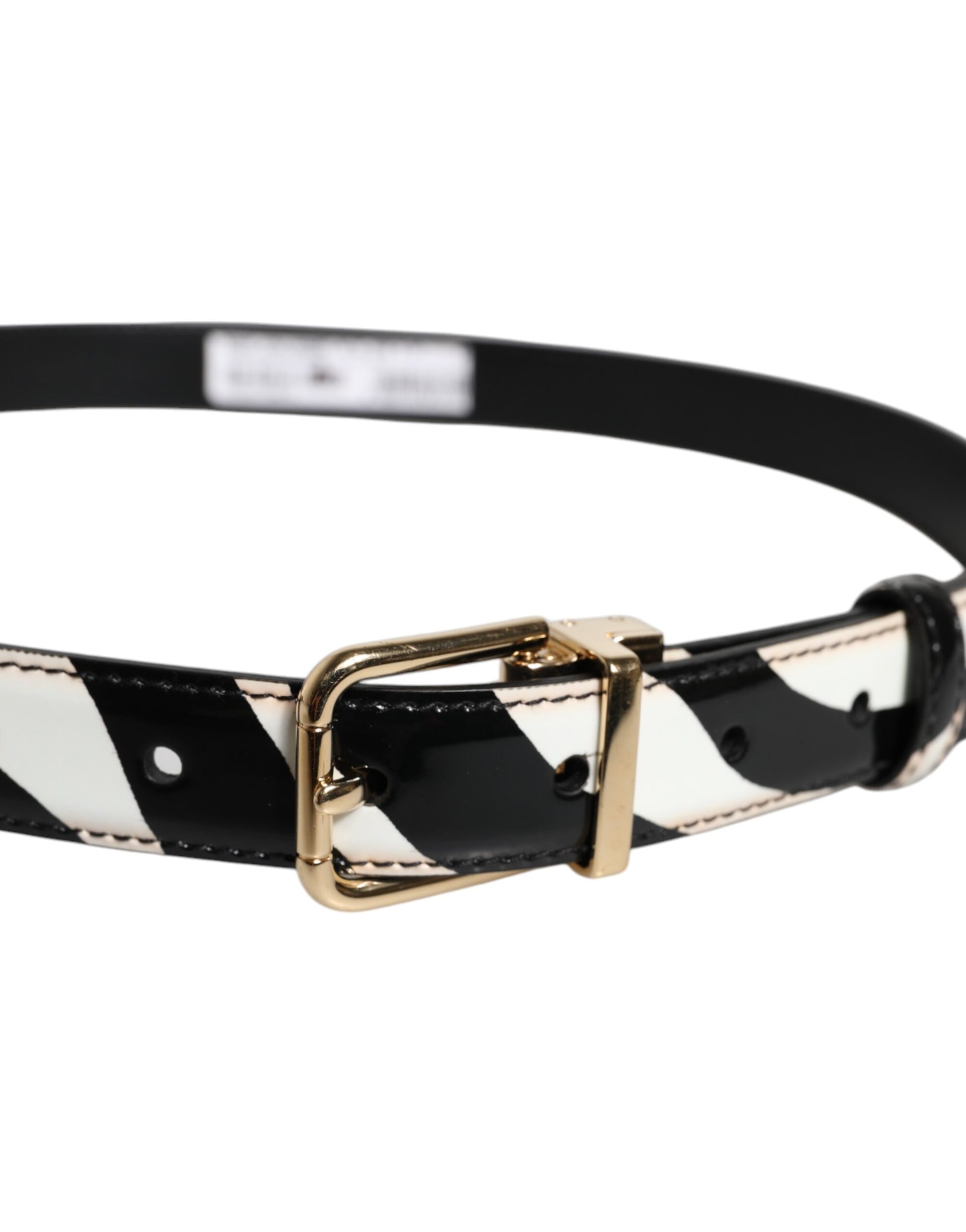 Black White Zebra Gold Metal Logo Buckle Belt