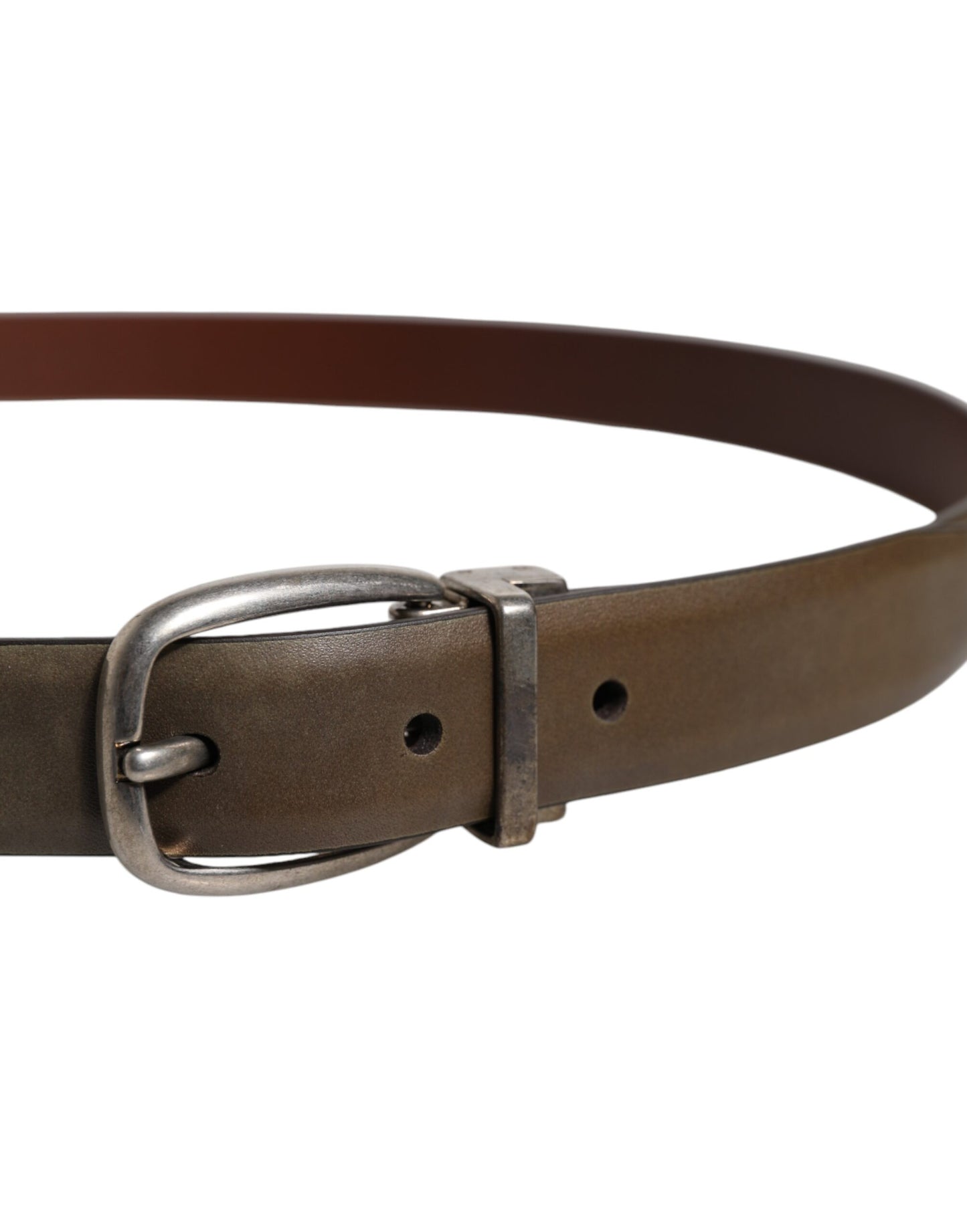 Brown Leather Classic Metal Logo Buckle Belt