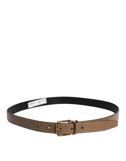 Brown Leather Classic Metal Logo Buckle Belt