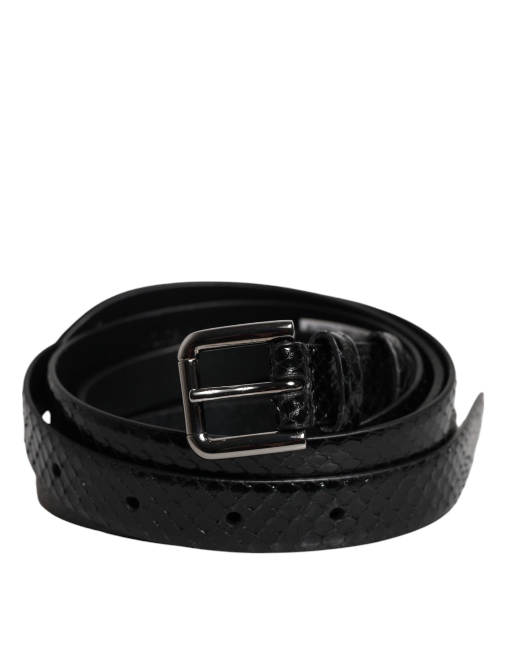 Black Leather Classic Metal Logo Buckle Belt