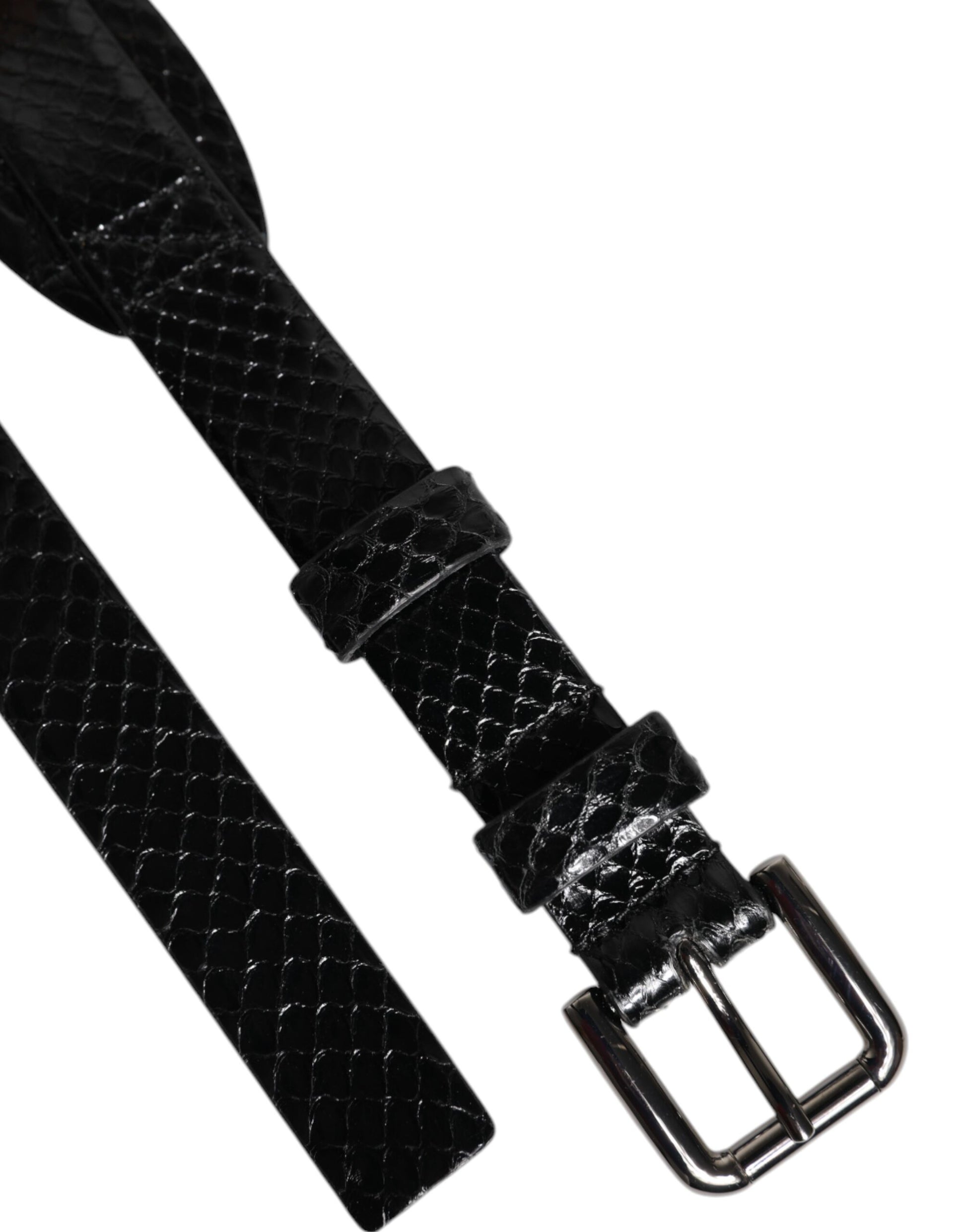 Black Leather Classic Metal Logo Buckle Belt