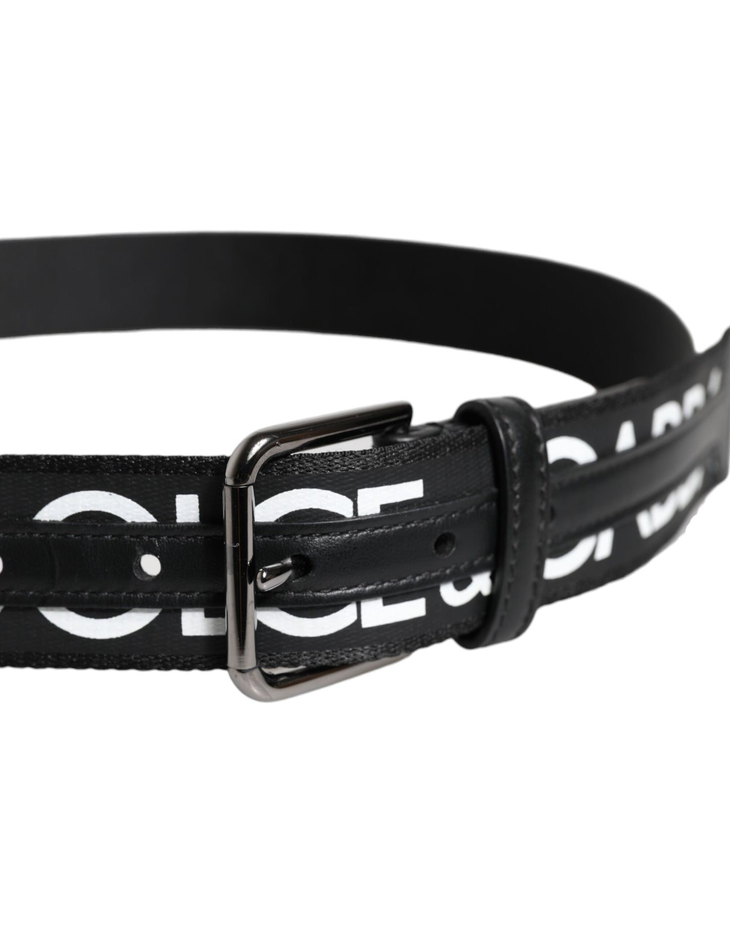 Black Leather Classic Metal Logo Buckle Belt
