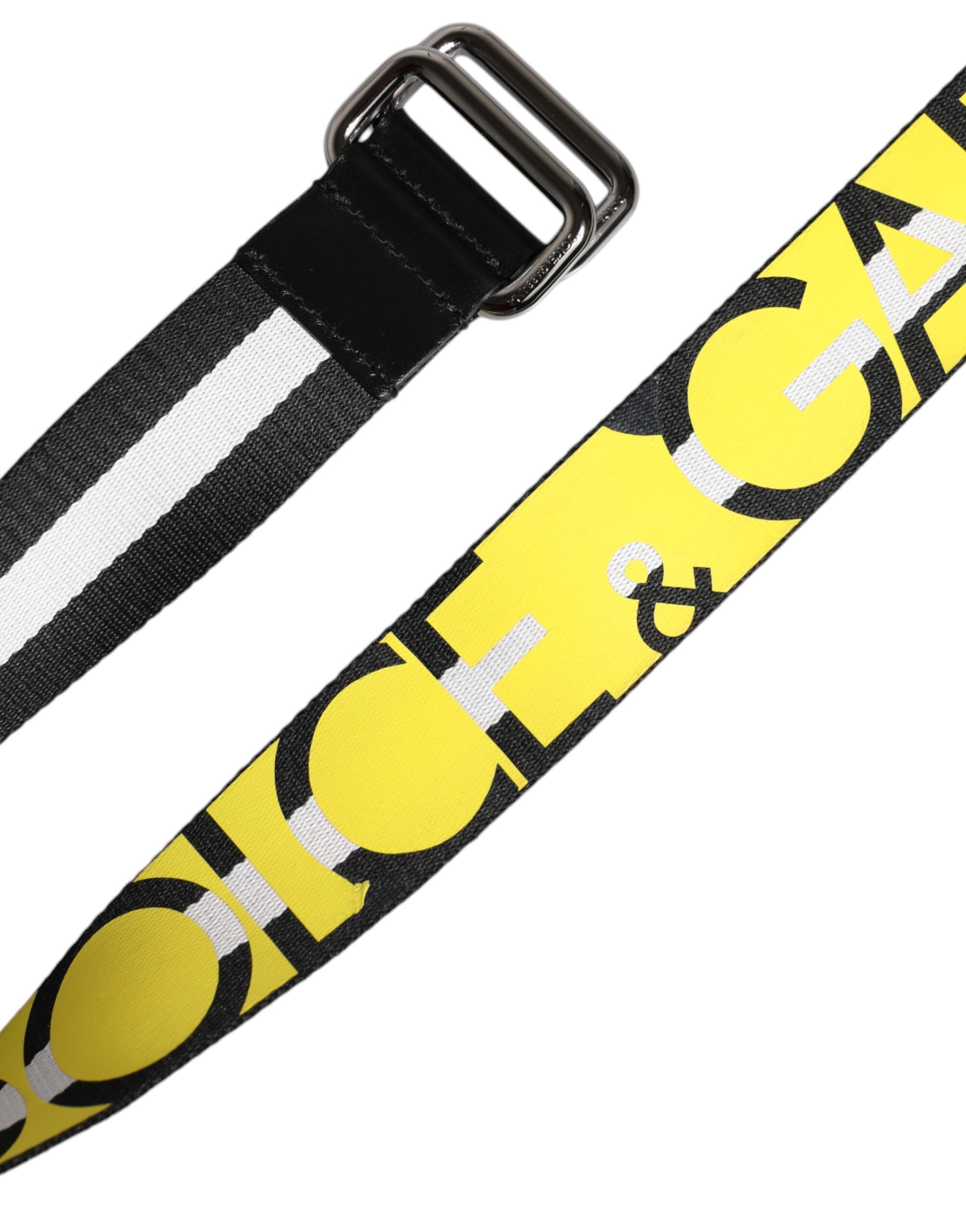 Black Yellow Logo Striped Metal Buckle Belt