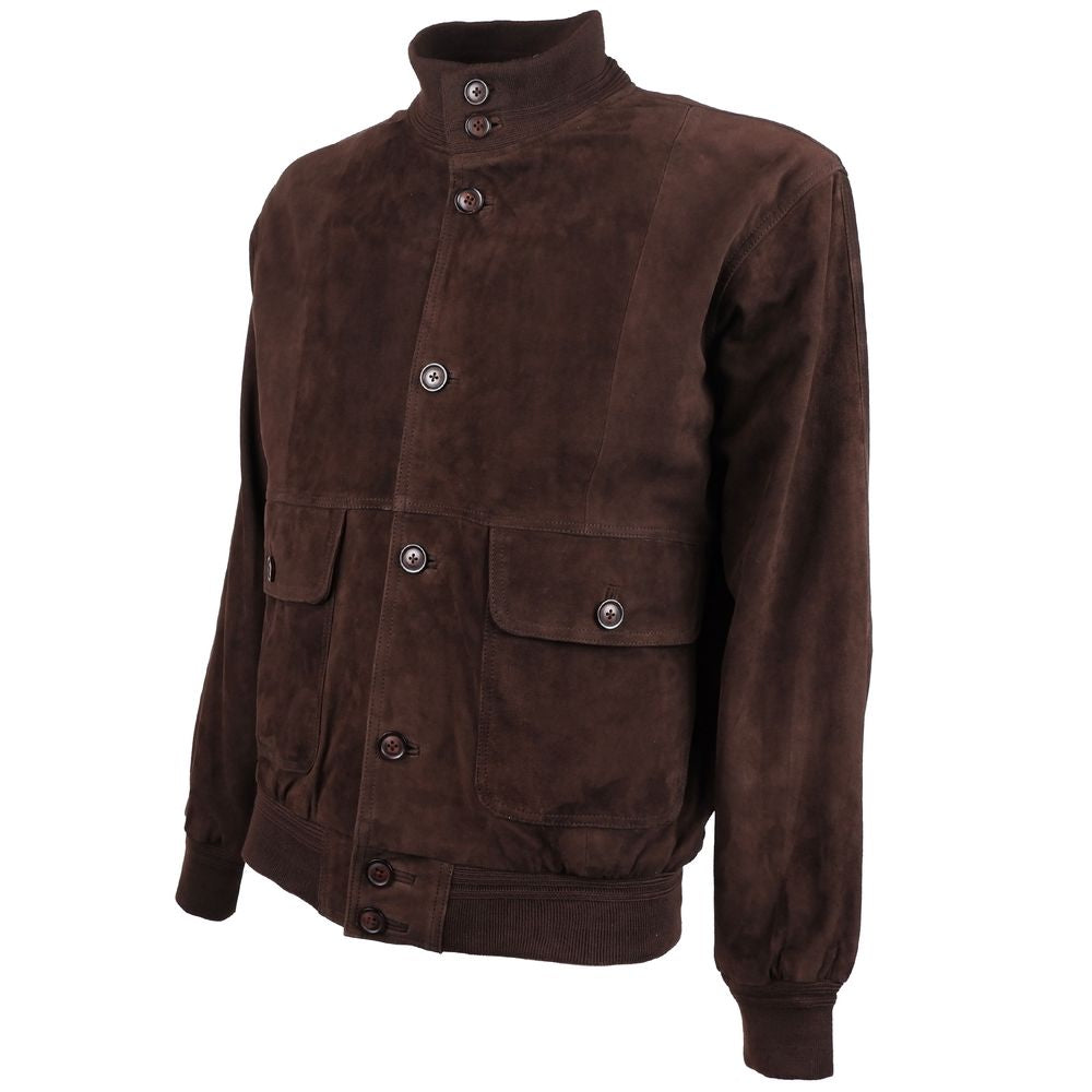 Brown Calfskin Men Bomber Jacket