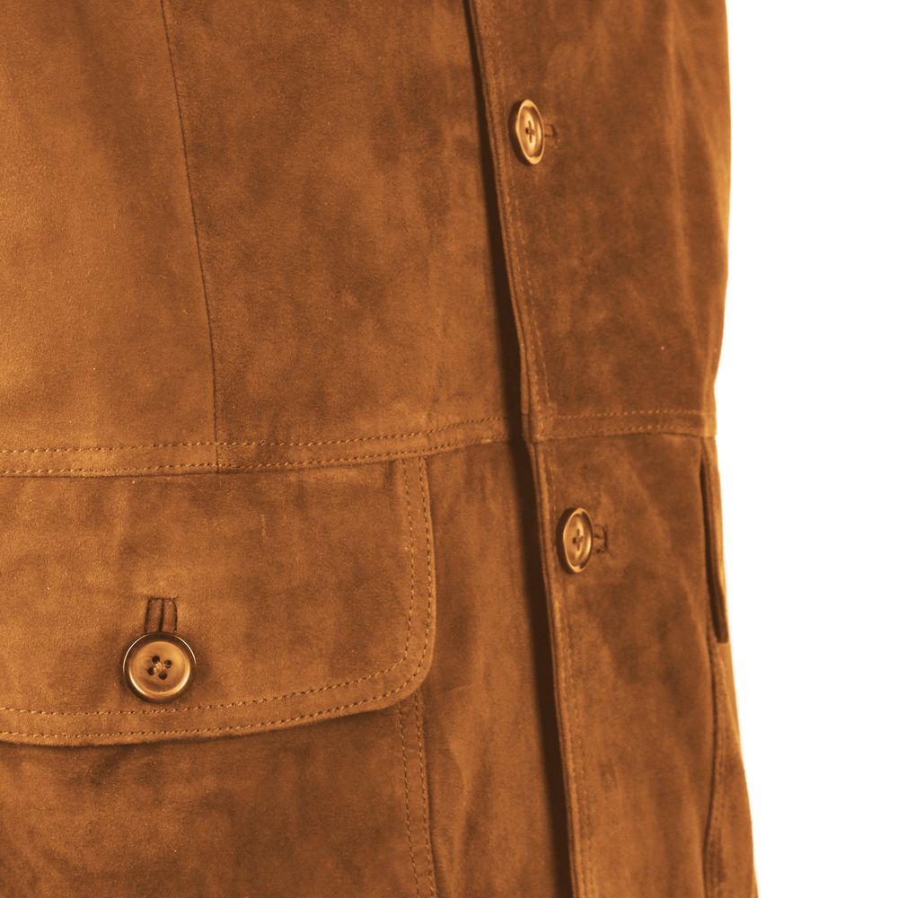 Brown Calfskin Men Bomber Jacket