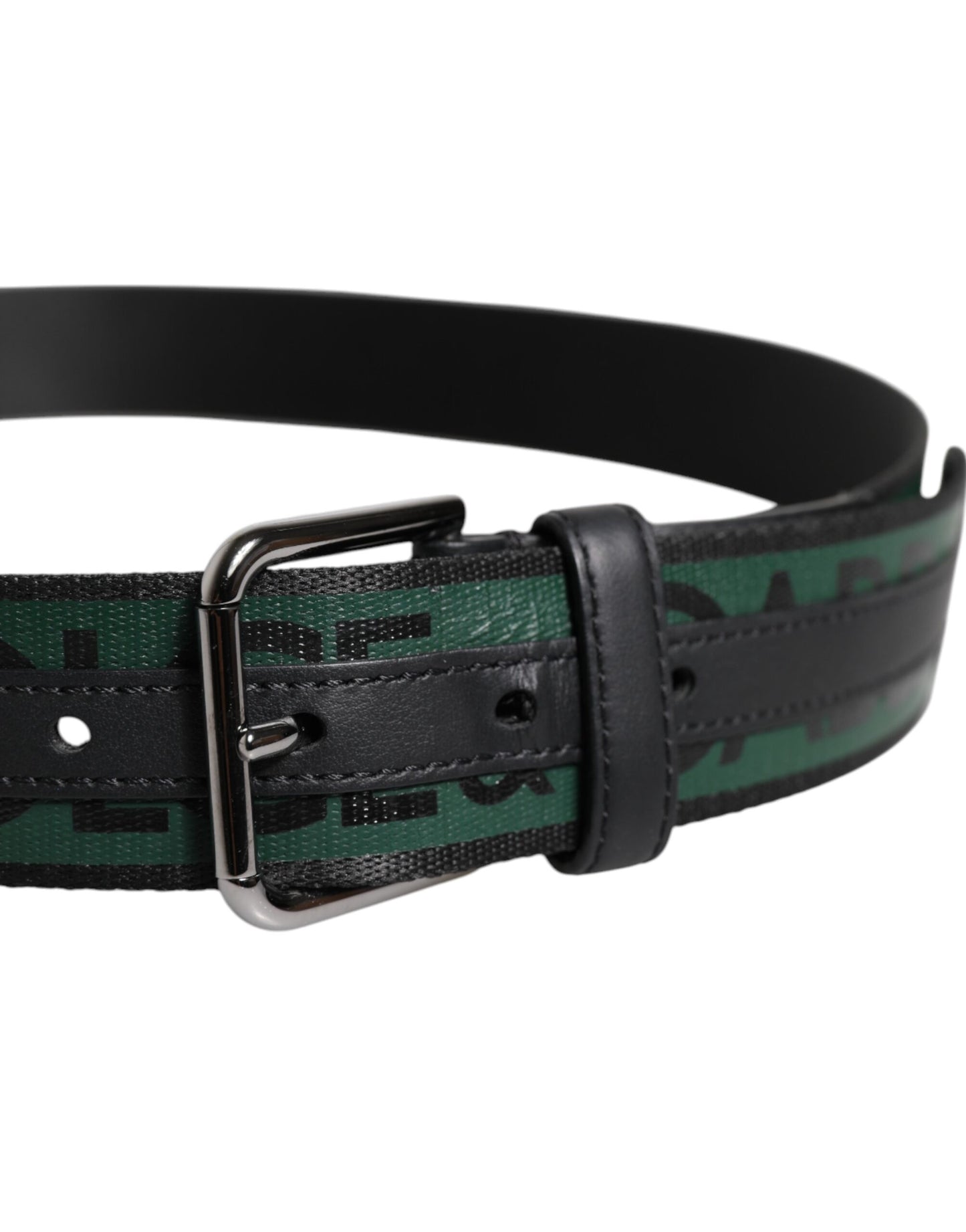 Green Black Classic Metal Logo Buckle Belt