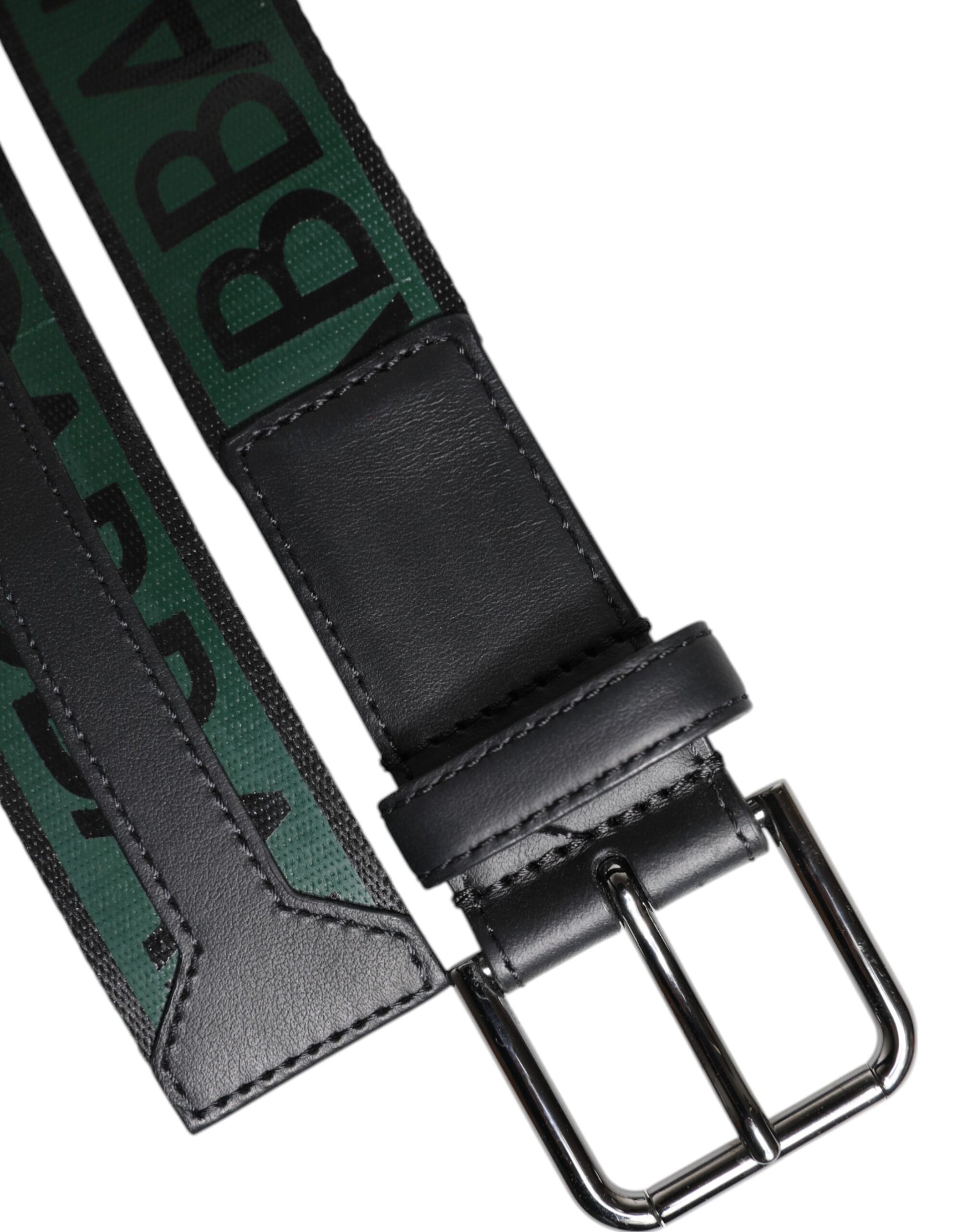 Green Black Classic Metal Logo Buckle Belt
