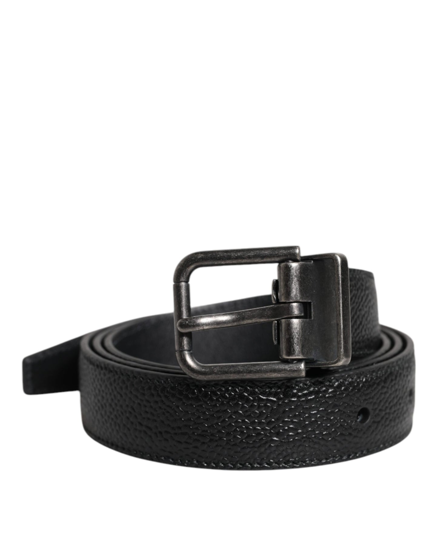 Black Calf Leather Classic Metal Buckle Belt