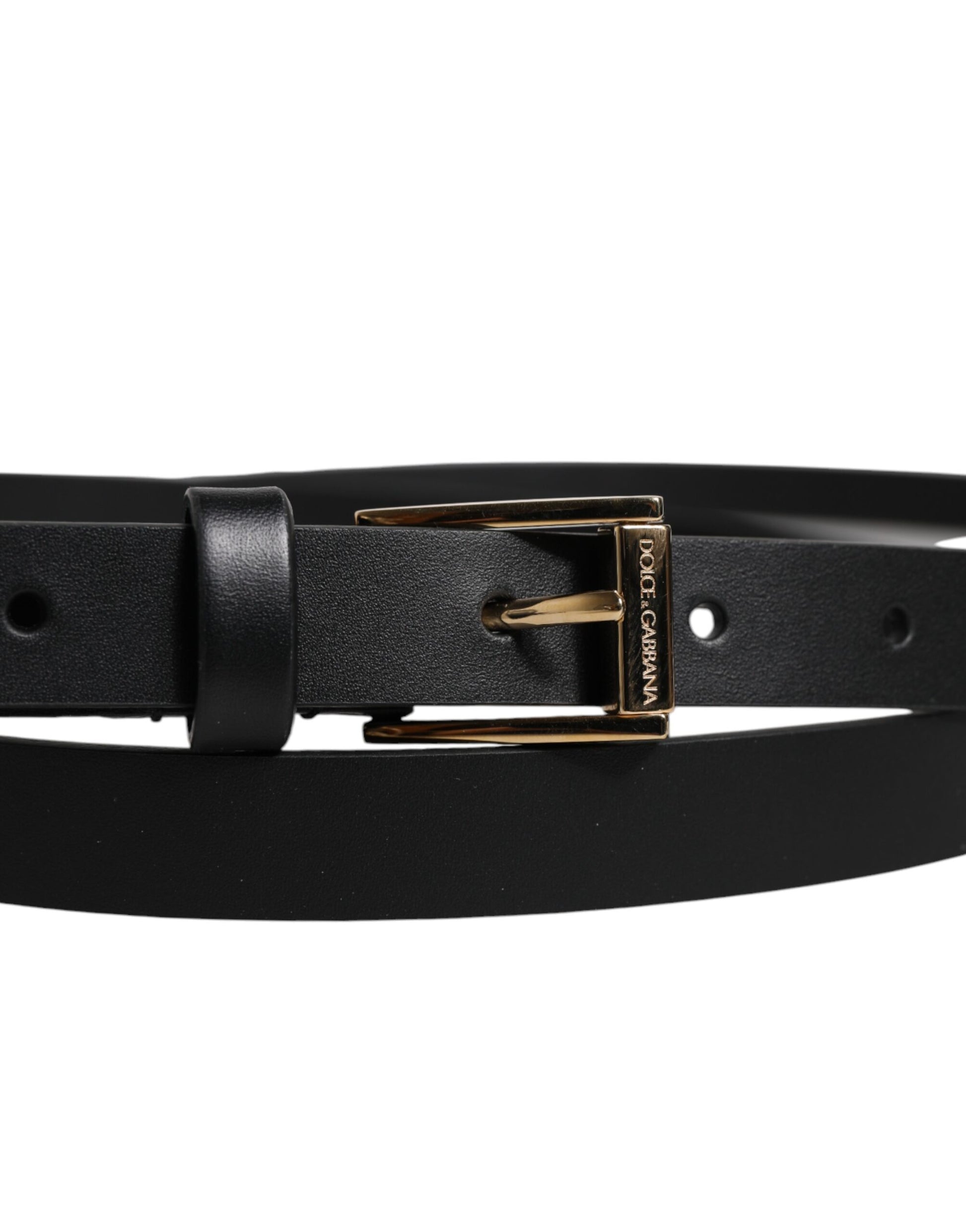Black Calfskin Classic Metal Logo Buckle Belt