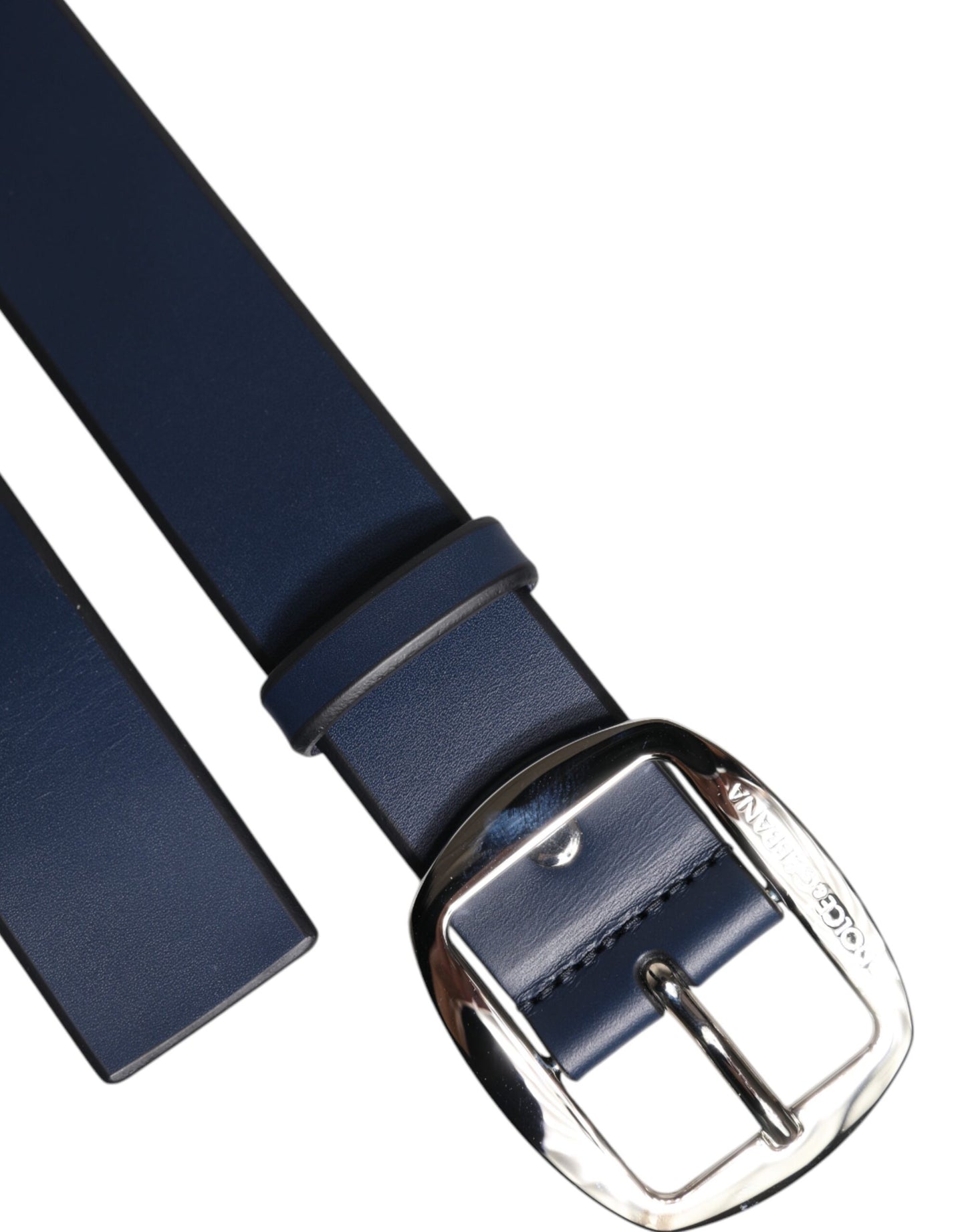 Blue Calf Leather Classic Metal Buckle Belt